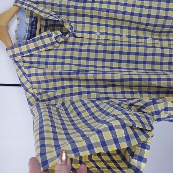 U.S. Polo Assn. Mens Yellow and Blue Plaid Shirt Shortsleeve Preppy Dress Sz.4XL - Picture 5 of 8